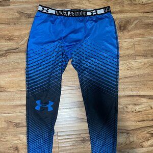 Under Armour UA Heatgear Compression Leggings Tights Blue Black - Size 2XL